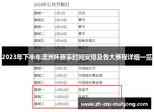 2023年下半年澳洲杯赛事时间安排及各大赛程详细一览